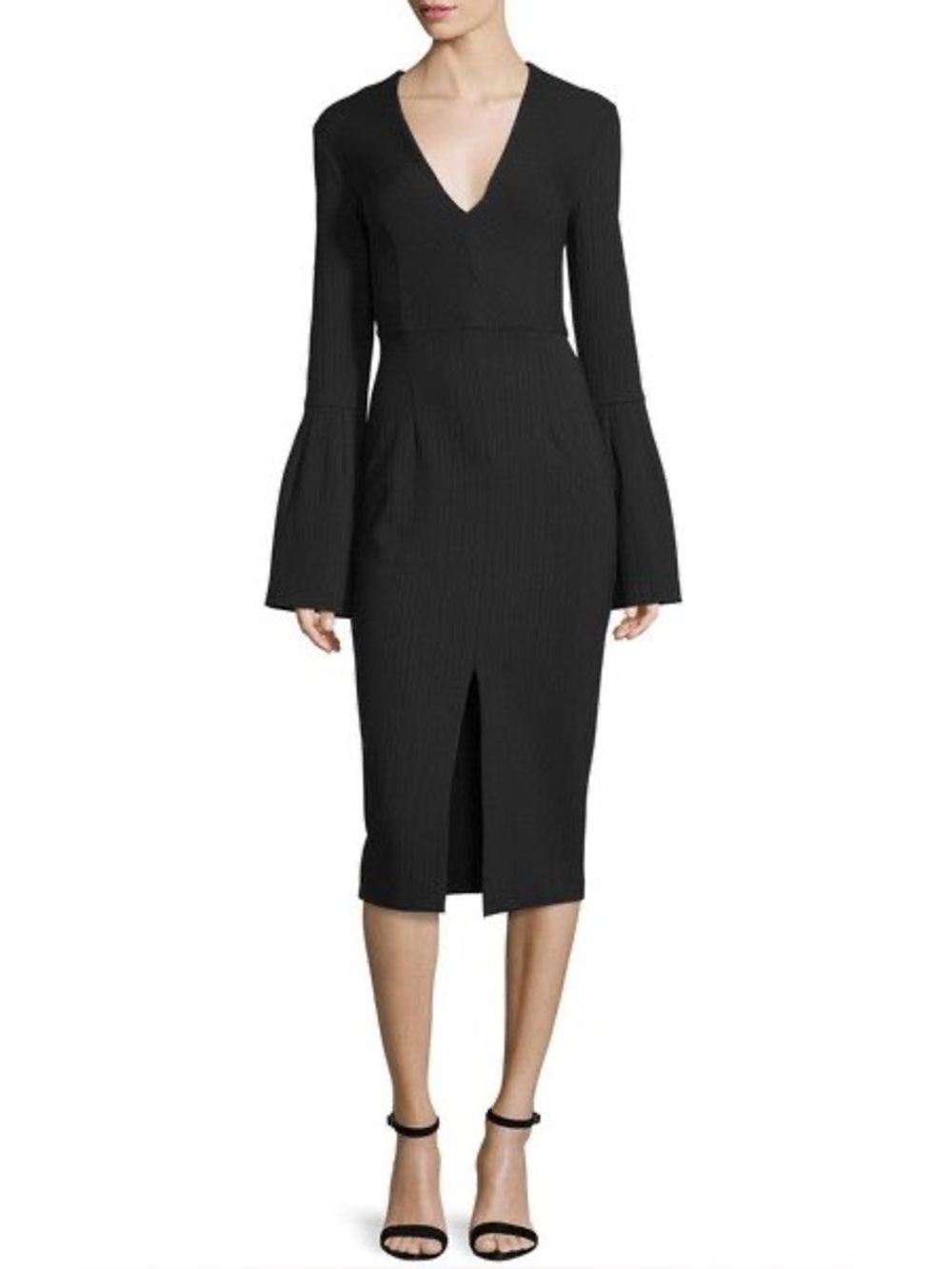 NICHOLAS Black V-Neck Midi Dress with Fluted Sleeves